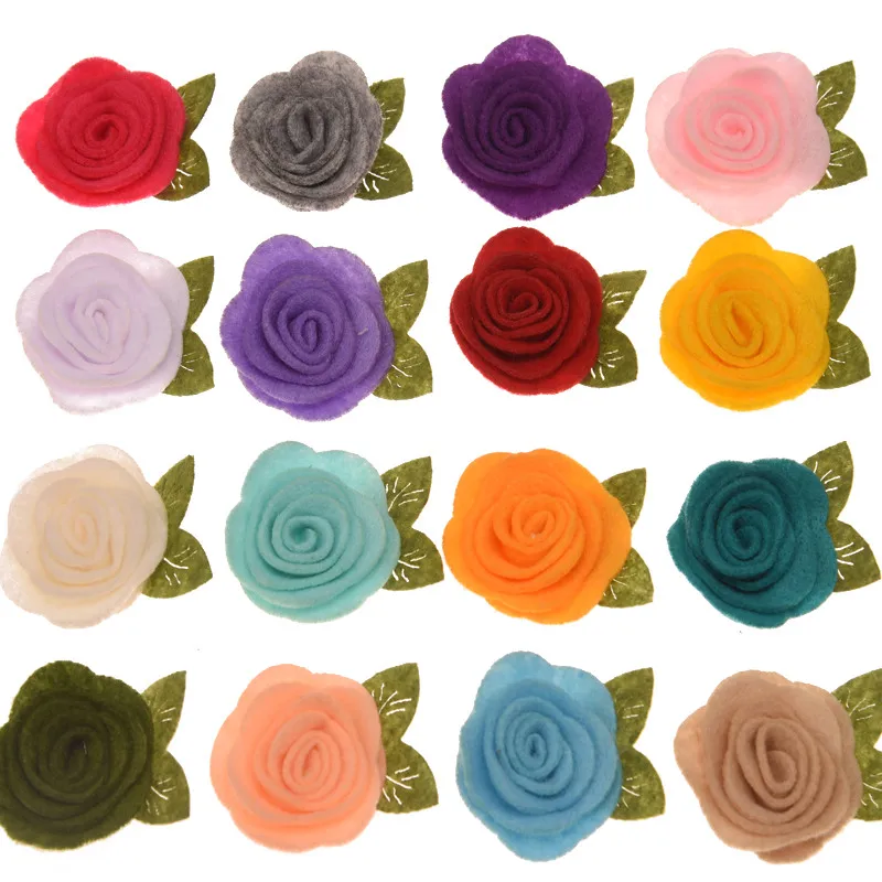 

10pcs Cotton Rose Flower 4.5CM Leaf Flower Fashion Hair Accessories Chic Quedecoration flower for Headwear No Clips