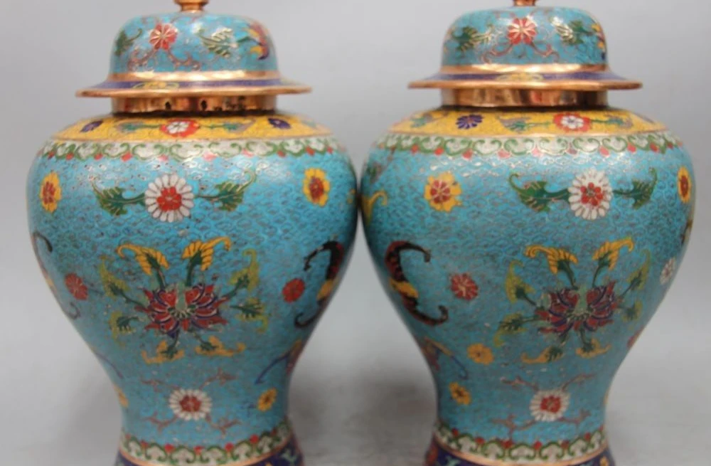 

12" Marked Chinese Palace Bronze Cloisonne Enamel Gilt Flower Vase Bottle Pot Ja