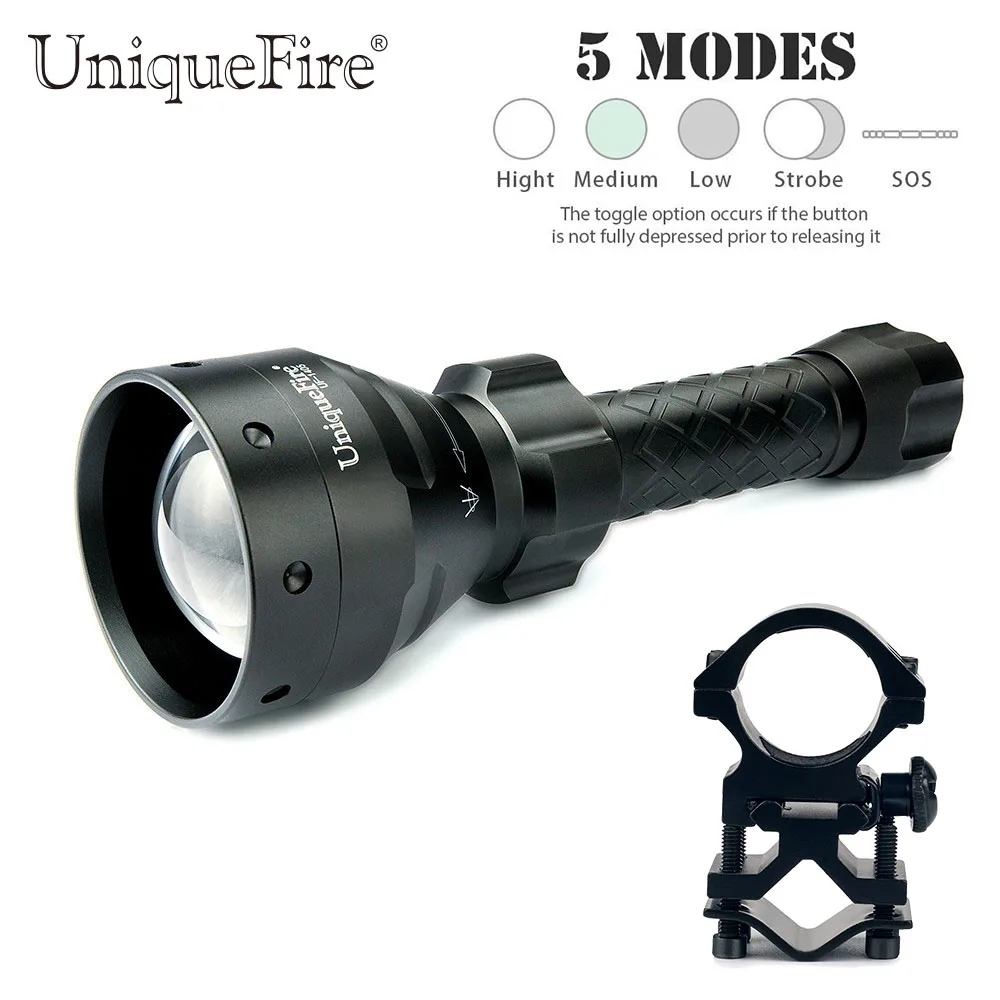 

UniqueFire UF-1405 Import XML T6 Lamp Torch 1200 LM White Light Zoom Focus 18650 Flashlight+Scope Mount To Remote Hunting