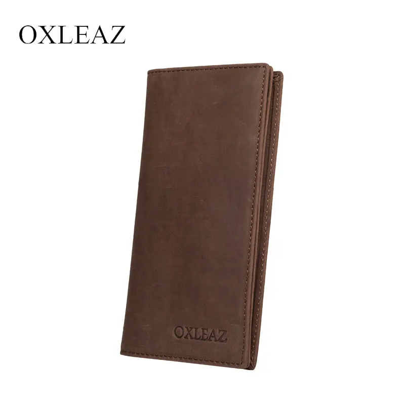 

OXLEAZ Long Thin Male Hand Bag Crazy Horse Genuine Leather Men's Wallet Slim Luxury Brand Money Bag with Credit Card Holder