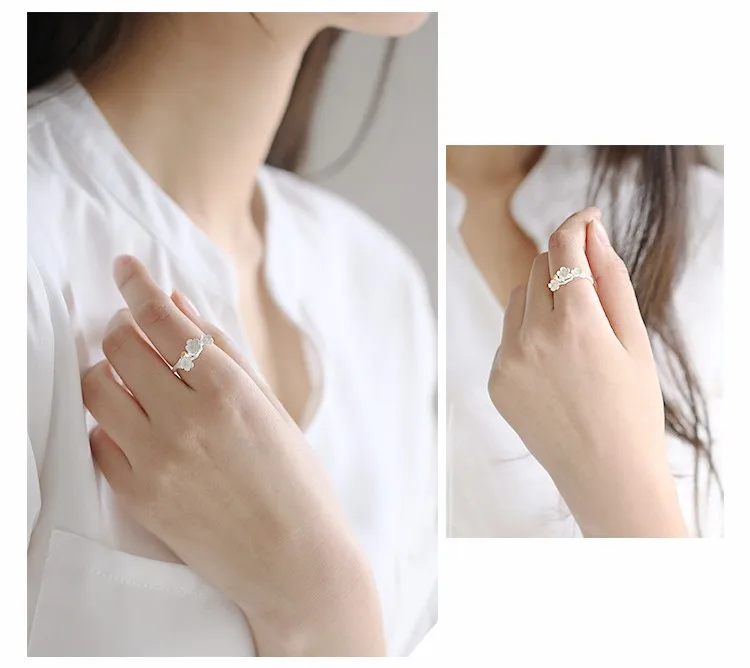 Новое поступление, Элегантные 925 пробы серебряные кольца с цветком сливы для женщин, регулируемый размер, кольцо на палец, модное ювелирное изделие