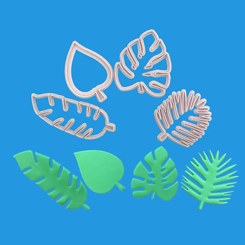 

4Pcs Tropical Leaves Cookie Cutters Baking Cake Plastic Embossed Biscuits Cookie Mould Tools Fondant Cookie Cutters