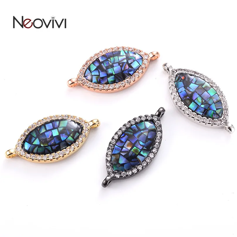 

Neovivi Oval Charms Bracelet Necklace Handmade DIY Jewellery Accessories Pave CZ Shell Parts Spacer Beads for Jewelry Making
