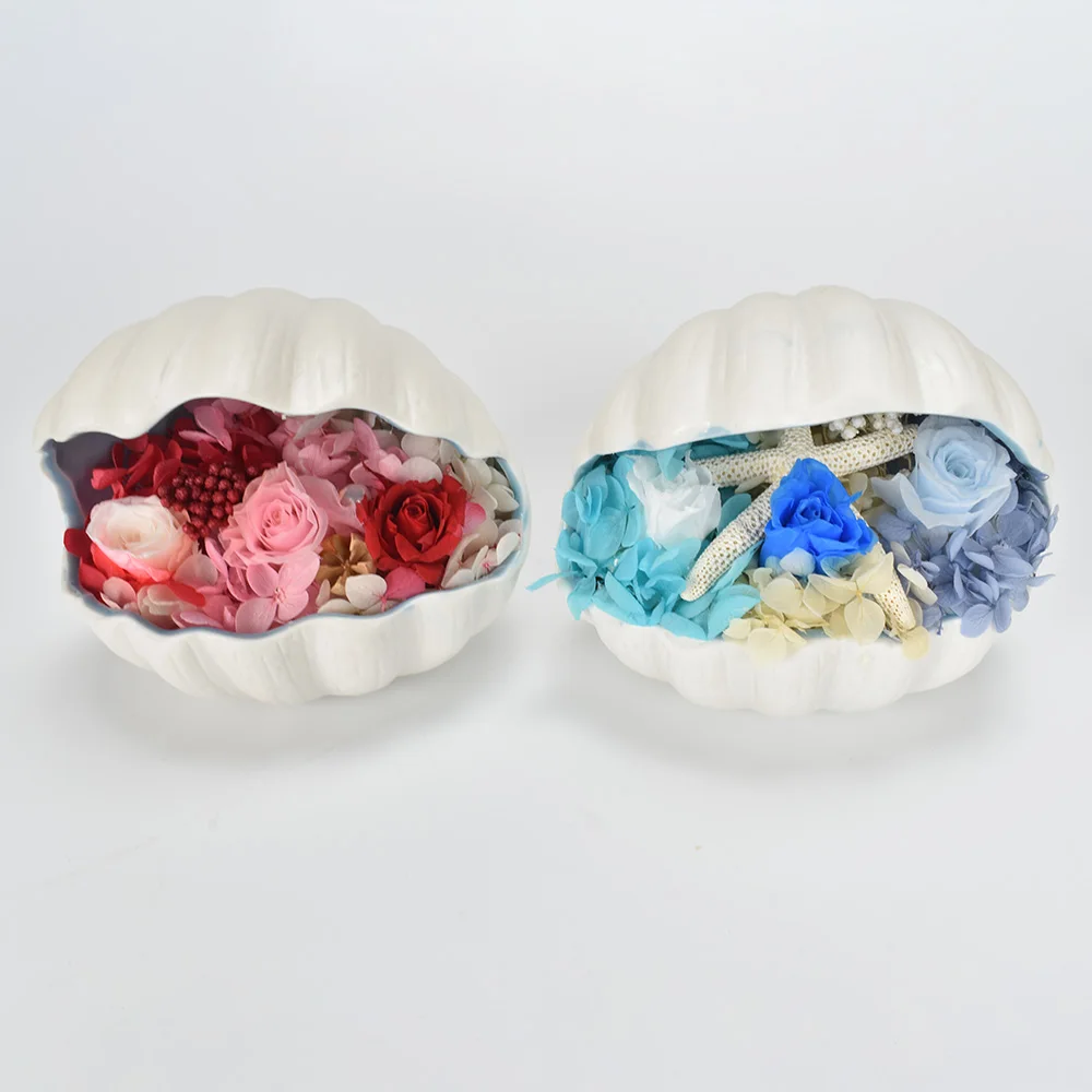 

UBUY Decoration Preserved Fresh Flower with White Shell Shaped Box