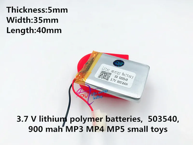 

Polymer battery Thickness:5mm Width:35mm Length:40mm Capacity: 503540 3.7V 900mah For Mp3 MP4 MP5 GPS Polymer battery