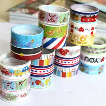 

Hot Selling 10pcs Plastic Cute Office Adhesive Tape DIY Decor Sticky Stationery Adhesive Sticker Cartoon Adhesive Color Tape