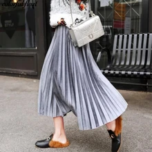 Высокая талия золото бархат Плиссированные Половина юбка Женская длинная секция осень зима новая Корейская версия прилива орган слово юбки