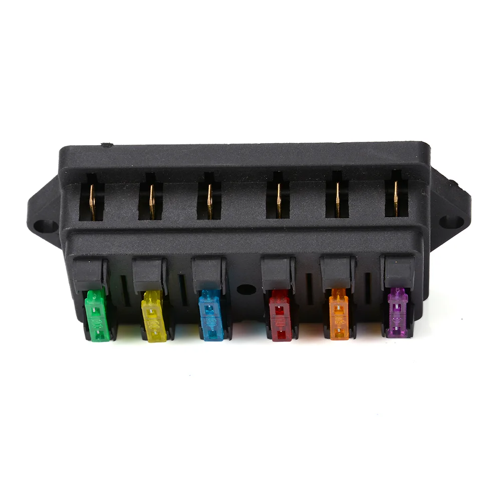 Caja de fusibles de hoja de ATO estándar de circuito de 6 vías DC 12 V/24 V soporte de bloque de fusible de coche con 6 piezas 3A-30A fusibles