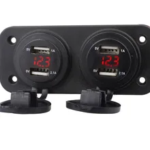 Водонепроницаемый двойной USB 5 V 1A 5 V 2.1A зарядное устройство адаптер вольтметр Светодиодная панель Красная 12 v Автомобильная лодка