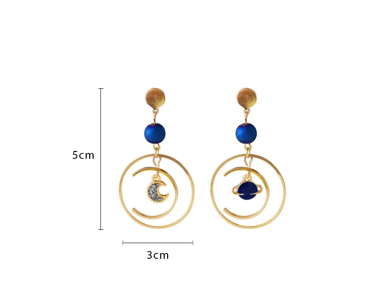 Новинка,, модные круглые серьги-капли с мультяшными звездами, луной, голубыми и золотыми диссимметриями для женщин, ювелирное изделие 5102