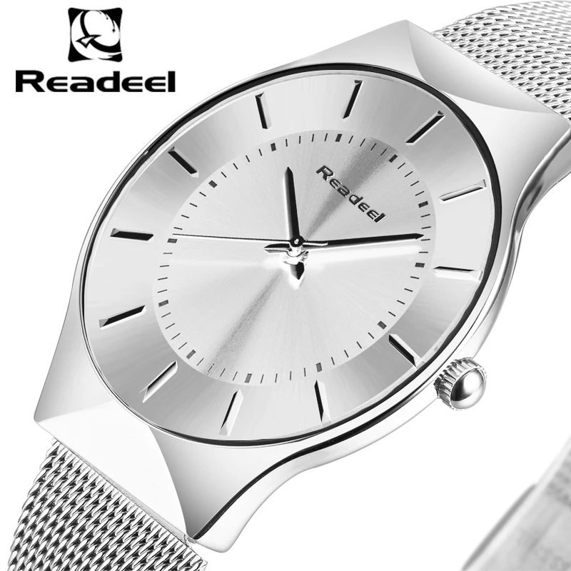 2017 Readeel Top Luxury Watch Men Brand Mens Watches Ultra Thin Stainless Steel Mesh Band Quartz Wristwatch Fashion casual watch
