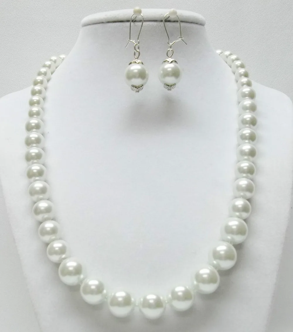 

free shipping 07560 White Glass Pearl Necklace & Earrings Set hot