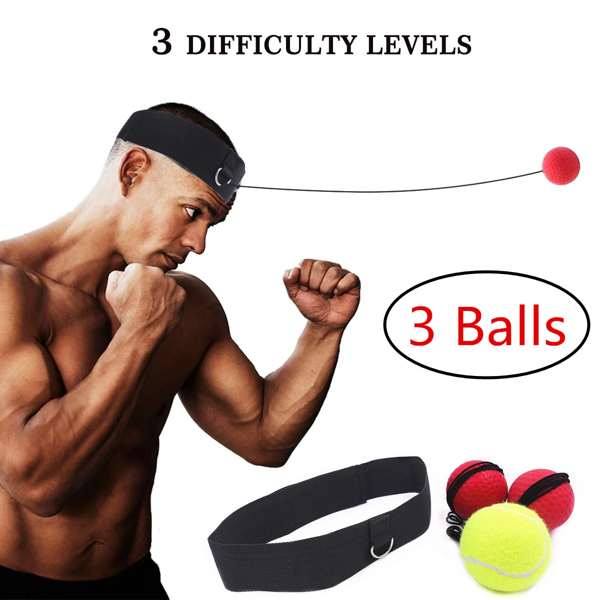 Balle de jeu Reflex Ball - 4 balles + 2 bandeaux, idéale pour entraîner les  réflexes, les