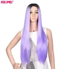 Feilimei Омбре фиолетовый парик 24 дюймов 280 г синтетический длинный прямой волос полный голова черный синий серый коричневый цветной парик для косплея