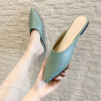 

Women Mules Slippers Point Toe Flat Shoes Sexy Slip On Ladies Shoes Summer Outdoor Fashion Slides Female Chic Office Lady Slides
