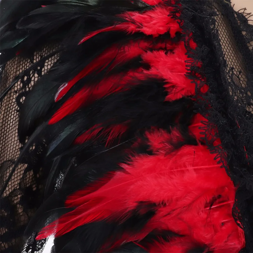 Gothic Feather Cape Caged Bralette Exotic Strappy Caged Plus Punk Gothic Rave  (L) (2)