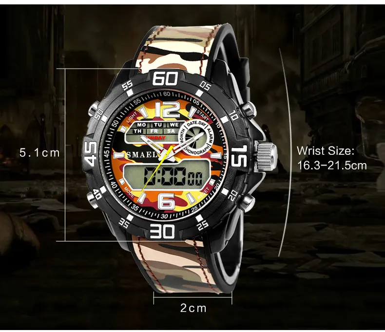 SMAEL Роскошные Брендовые мужские армейские военные часы Мужские кварцевые часы мужские модные спортивные наручные часы светодиодный двойной дисплей наручные часы