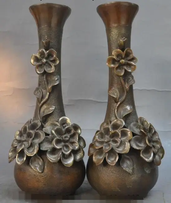 

S01230 10"China Royal Palace bronze Auspicious Flower Peony Statue Bottle Pot Vase Jar B0403