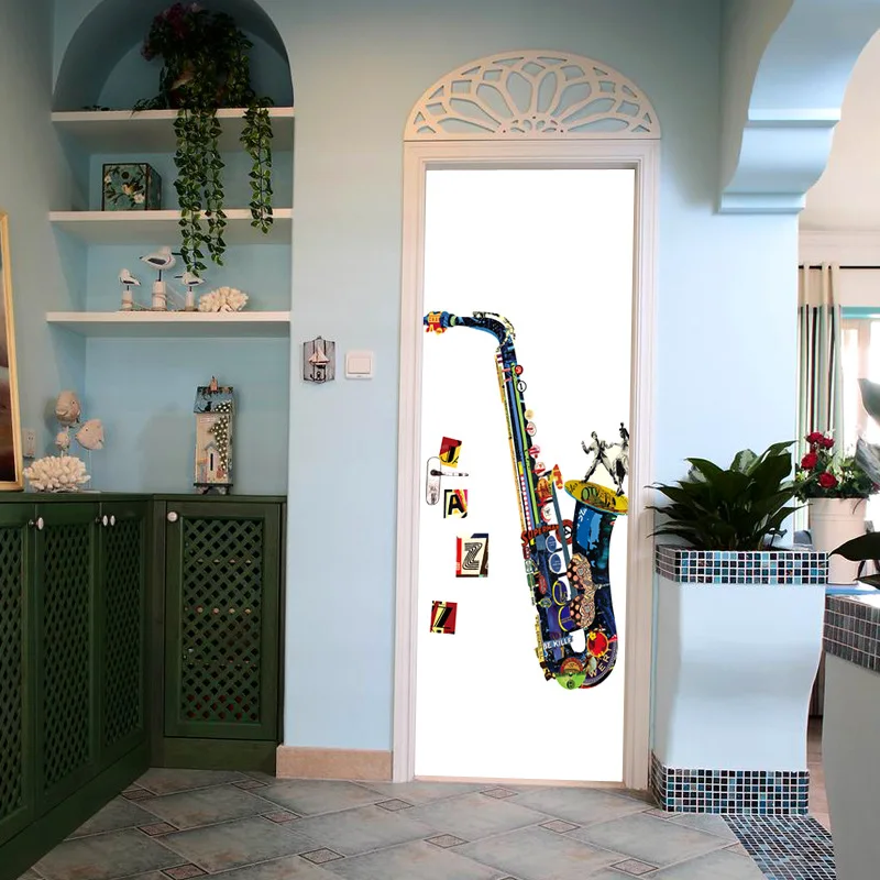 3D эффект наклейки Красочные саксофоны настенная Фреска двери обои стикеры для украшения дома самоклеящиеся виниловые съемные