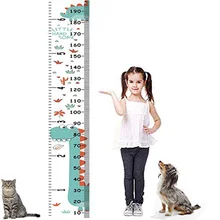 Dinosaur Kids Growth Chart Baby Roll-up Wood Frame Canvas Removable Wall Hanging Height Ruler Wall Art Decor for Nursery Room