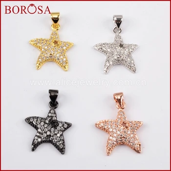 

BOROSA Sparkling CZ Micro Pave White Zircon Starfish Fashion Pendant Beads,Mix Color Drusy CZ Pendant for Women Necklace WX771