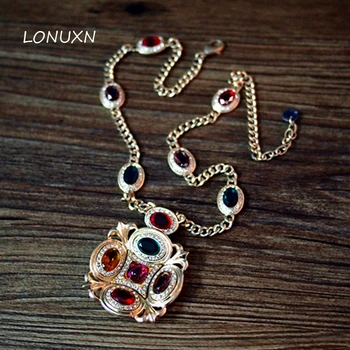 

Bohemian retro girls Palace Baroque antiques Colorful Crystal long necklace High quality female jewelry accessories lovers gift