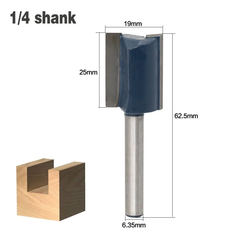 

1pc 6.35mm Shank Straight End Mill 1/4" Shank Straight/Dado Router Bit Tungsten Carbide Diameter 19mm Wood Milling Cutter Tools