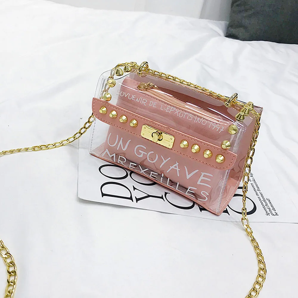 

2Pcs/Set Clear Color Shoulder Flap Printing Messenger Letter Candy Crossbody Women Bags Shopping Pack New Transparent Composite