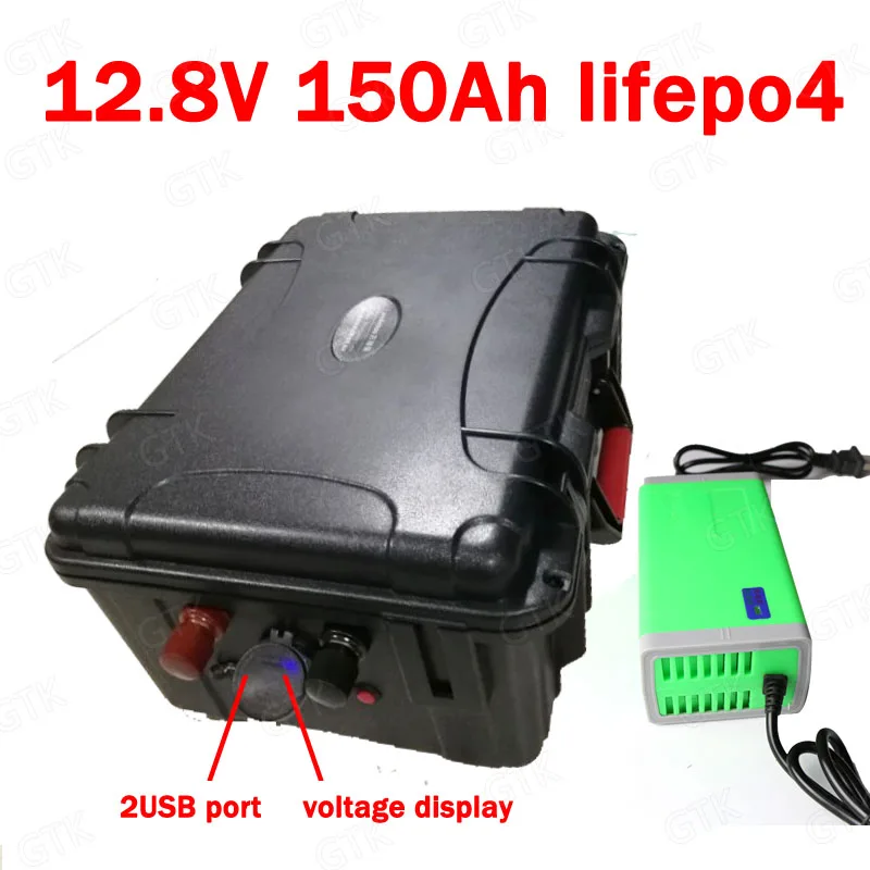 GTK водонепроницаемый Lifepo4 12,8 V 12V 150AH литиевый аккумулятор BMS 4S для 1200W туристический прицеп, дом на колесах Лодка MPPT AVG RV+ 10A зарядное устройство