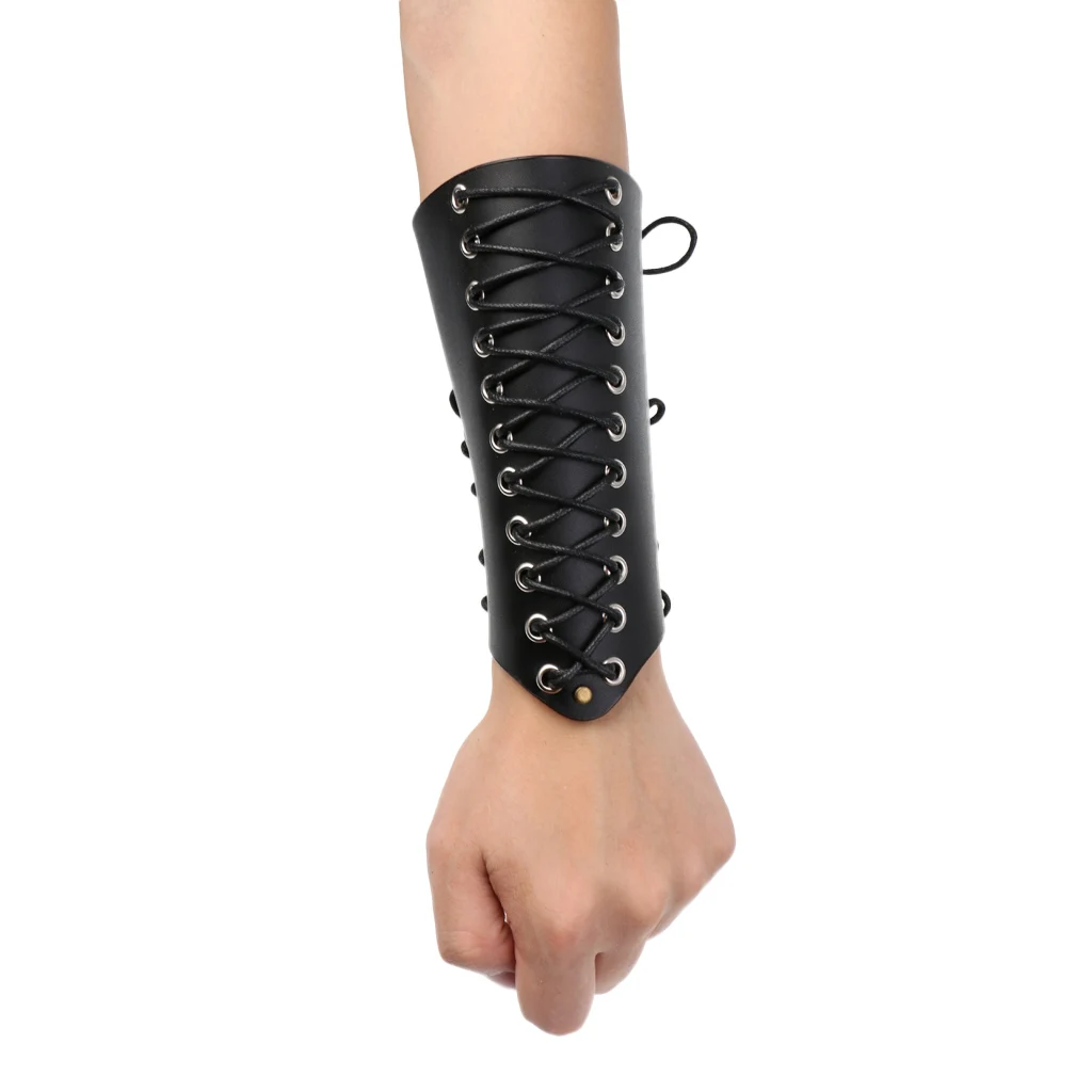  Archery Arm Guard Handmade Lace-up Cow Leather Arm Protector for Traditonal Bow Hunting Shooting Accessories Brown Black Unisex