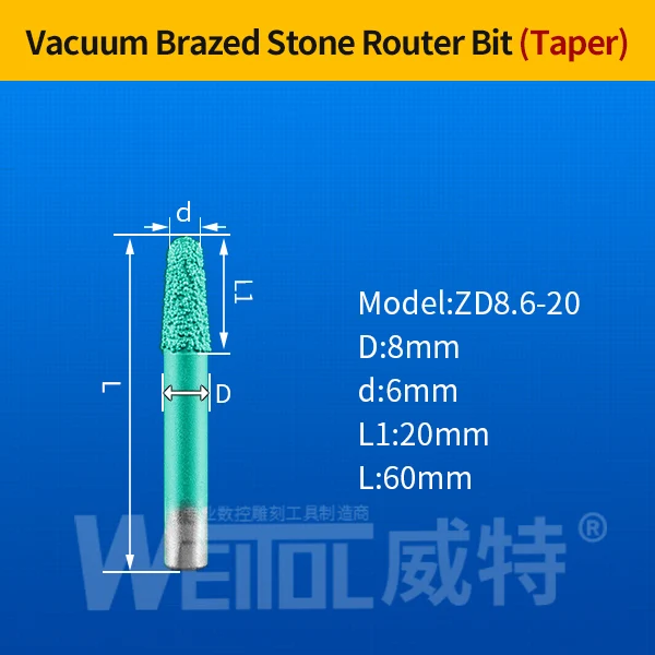 Weitol 6/8/10 мм хвостовик пайки камень гравировочные биты Мраморное изделие-токарных станков с ЧПУ Маршрутизатор биты для гранита - Длина режущей кромки: ZD8.6-20