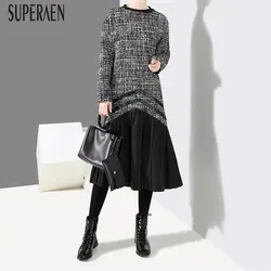 SuperAen Европейская мода Новое Женское платье хлопок и лен повседневное дикое женское платье с длинным рукавом осень и зима 2018