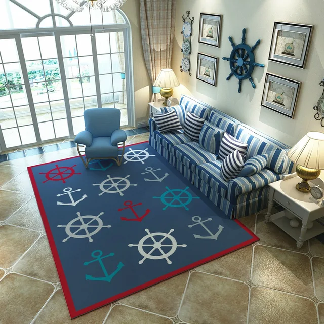Mittelmeer Blau stil Teppiche wohnzimmer tisch Anker muster Gedruckt ... Mittelmeer Blau stil Teppiche wohnzimmer tisch Anker muster Gedruckt ...