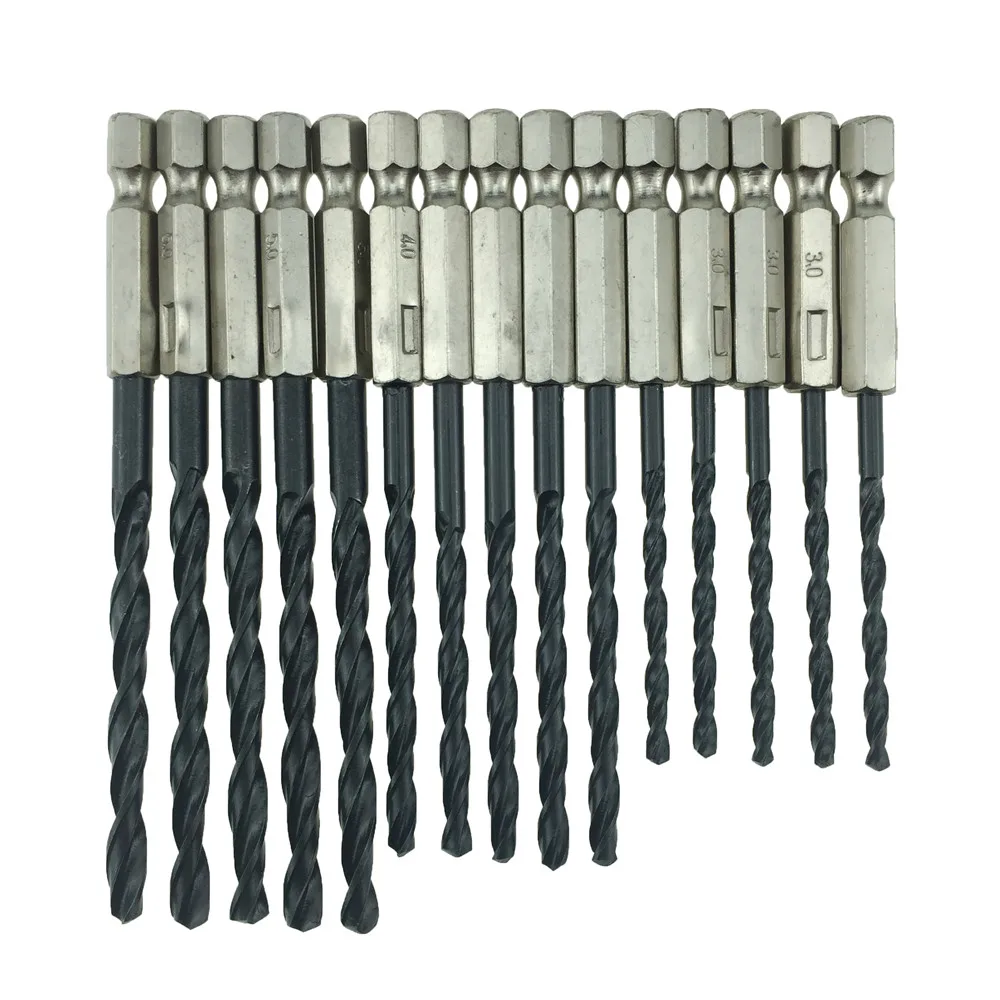 

ALLSOME 15PC Titanium Coated HSS Twist Drill Bit Set With 1/4" Hex Shank For Metal Power Tool Accessories 3mm 4mm 5mm HT1451