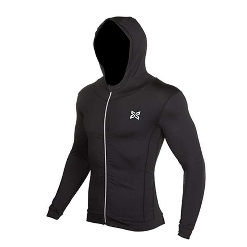 

Men Running Jackets Sweater Compression Outdoor Sports Soccer Football Jersey GYM Tights Fitness Hooded Jacket Reflective zipper