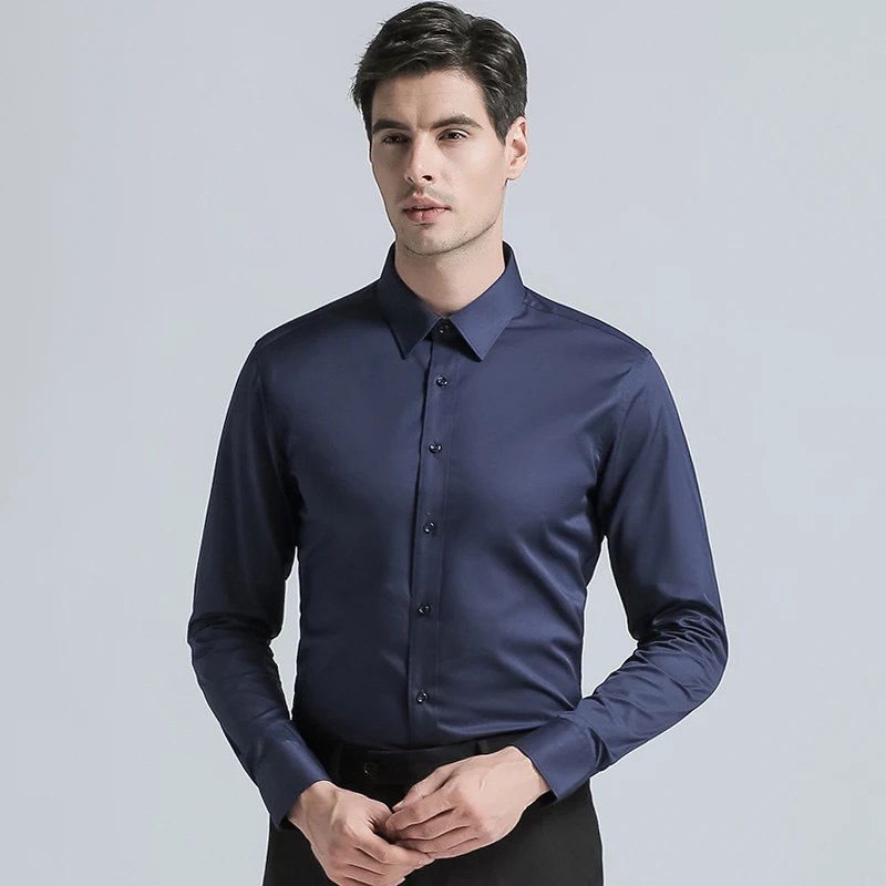 Men's New Arrival High Quality Cotton Blend Shirts Regular Fit Shirts Solid Color Long Sleeve Formal Business Suits Shirts