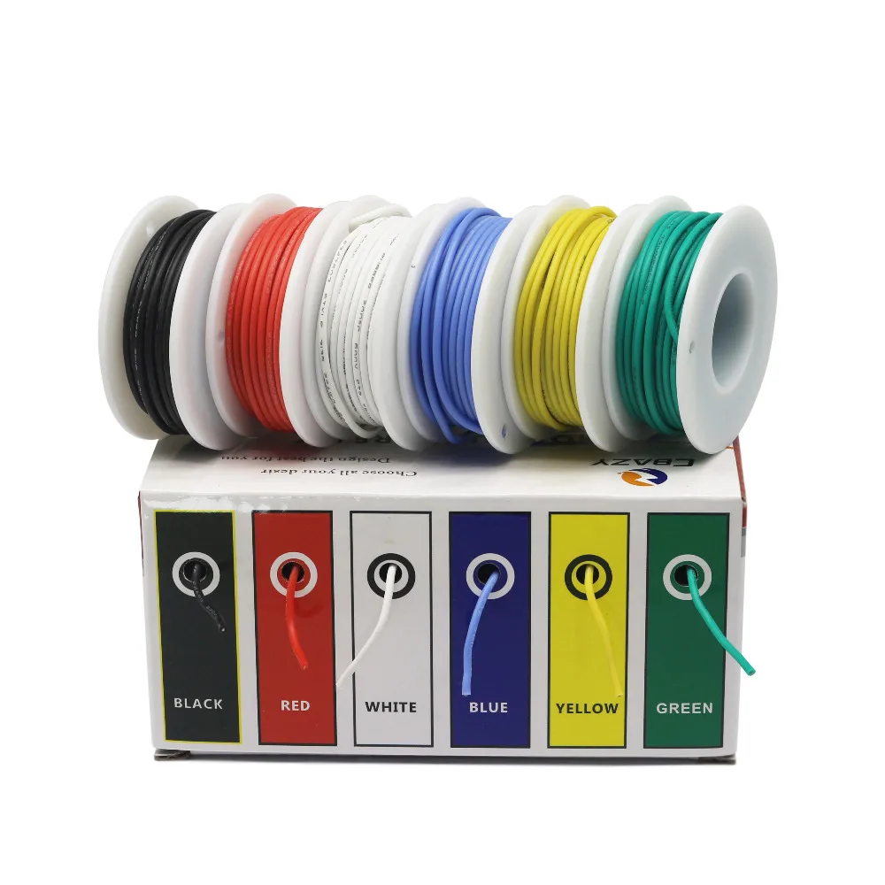 CBAZY 24 AWG Hook up Wire Kit (Stranded Wire Kit) 24 Gauge Flexible  Silicone rubber Electric wire 6 colors 19.6 feet Each