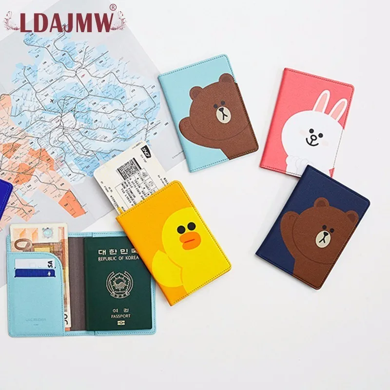 LDAJMW Модные ПУ кожаные обложки для паспорта женщин коричневый Медведь Высокое