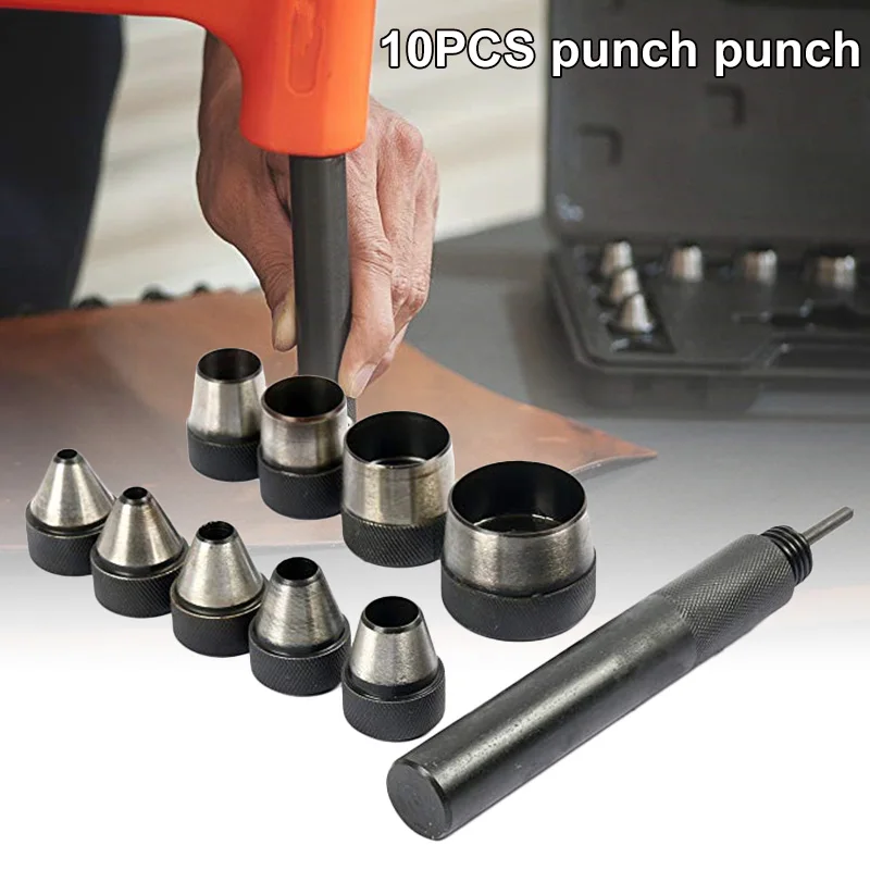 

Interchangable Hollow Hole Punch Set with Handle Heavy Duty 10 Pcs Large Set CLH@8