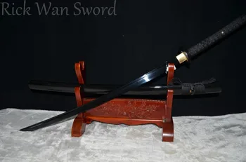 

Hand Forged Japanese Samurai Practise Sword KATANA 1060 high Carbon Steel Full Tang black Blade iron tsuba battle ready