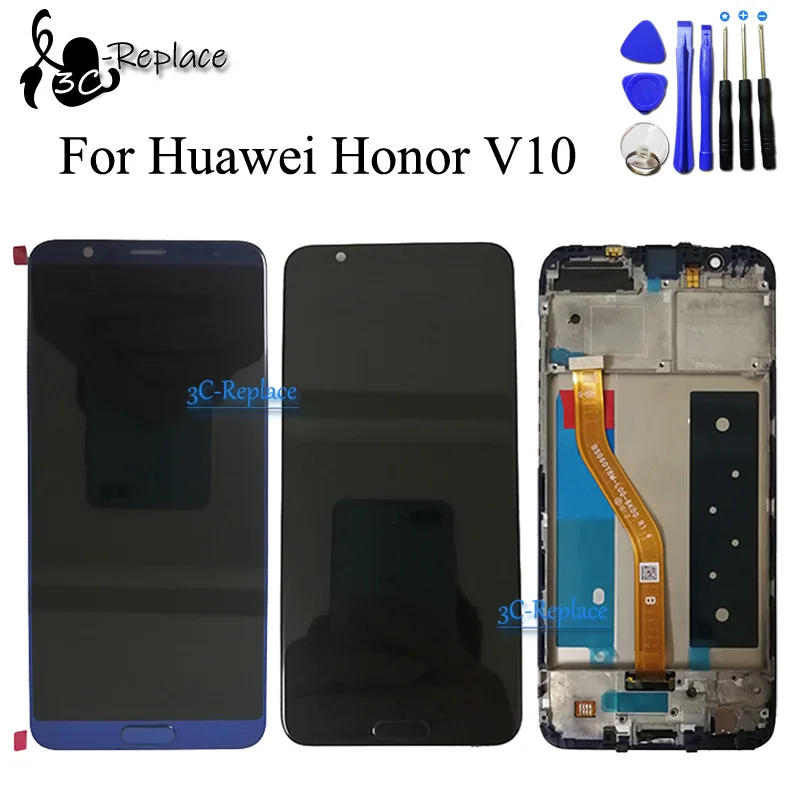 Черный/белый/синий для huawei Honor V10 View 10 ЖК-дисплей+ кодирующий преобразователь сенсорного экрана в сборе с рамкой бесплатные инструменты