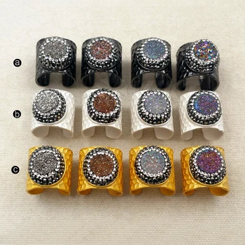 

RR020 Wholesale Natural Druzy stone ring with tatinium electroplated women cocktail matte gold ring round druzy quartz stone rin