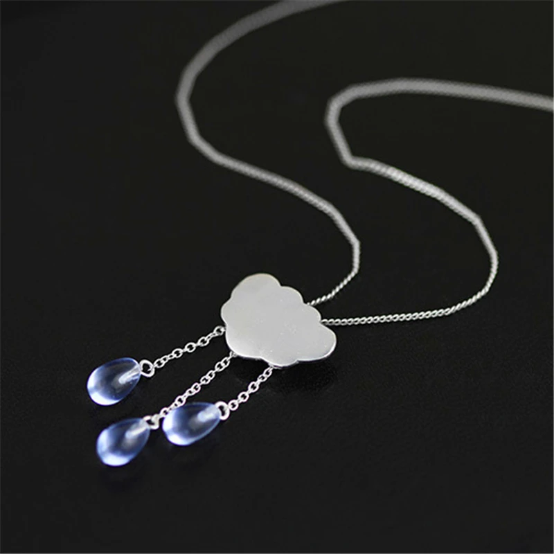 Lotus Fun Brand 925 Sterling Silver Pendant for Women Teardrop Crystal Cloud Rain Tassels Pendants without Chain Fine Jewelry