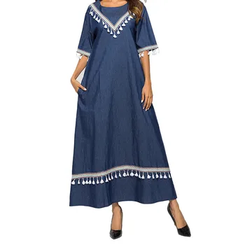 

Casual Print Maxi Dress Knitted Muslim Abaya Full Loose Kimono Long Robe Gowns Ramadan Middle East Arab Islamic Clothing 4.15