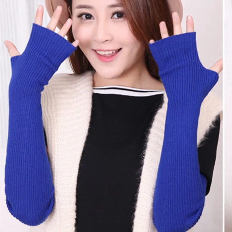 

Winter Women's Wool Mitts 50cm Superfine Wool Fingerless Gloves Long 2019 Thermal Gloves Semi finger Lengthen Raglan Arm Warmers