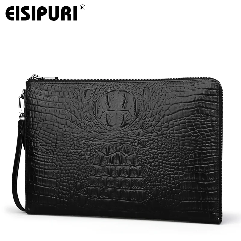 

EISIPURI Men's Handbag File Bag Business A4 Envelope Bag Head Cowhide Bag Casual Crocodile Pattern Handbag Men's Leather