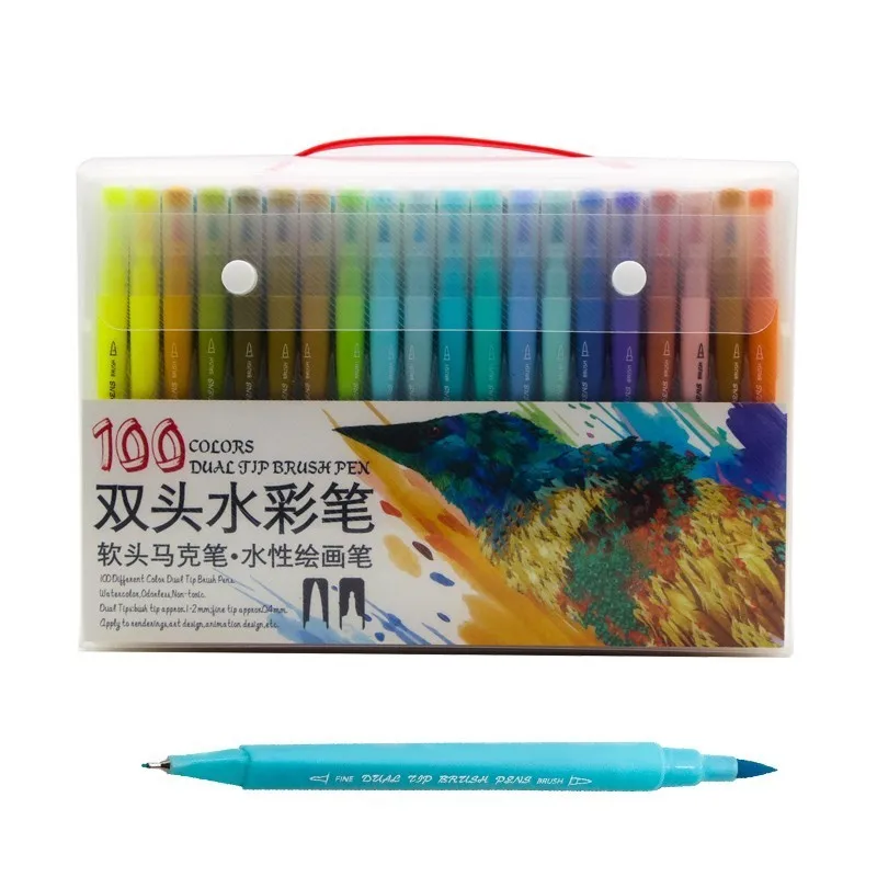 Акварельные маркеры 48, 60, 72, 100 цветов, набор, тонкий вкладыш, два кончика, кисть, ручка для рисования, живопись, манга, товары для рукоделия, каллиграфии