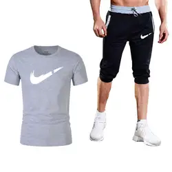 Новые горячие набор для тренажерного зала Модные мужские футболки костюм 2 шт. повседневные с коротким рукавом o-образным вырезом модные