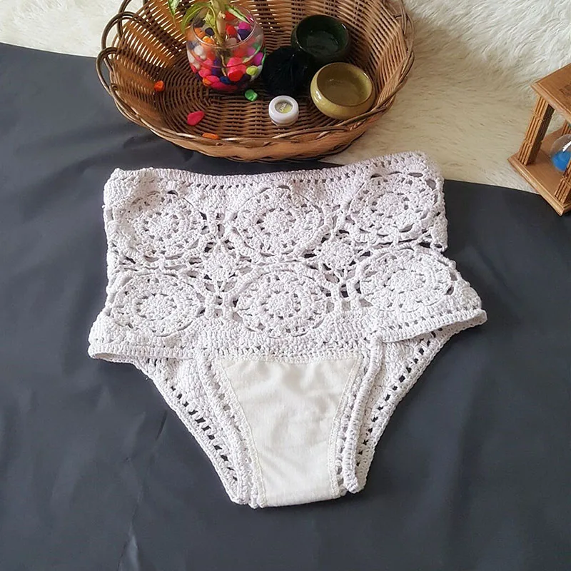 Handmade Crochet Bikini Knitting Swimsuit Hollow Sexy Knitted Beach Women Swimwear High Waist Triangle Secret  (24)