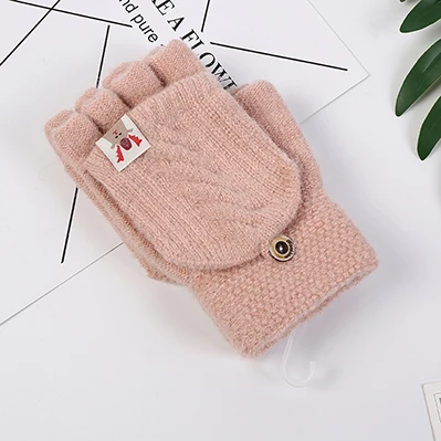 New male and female gloves flip gloves autumn and winter warm half-finger gloves - Цвет: pink